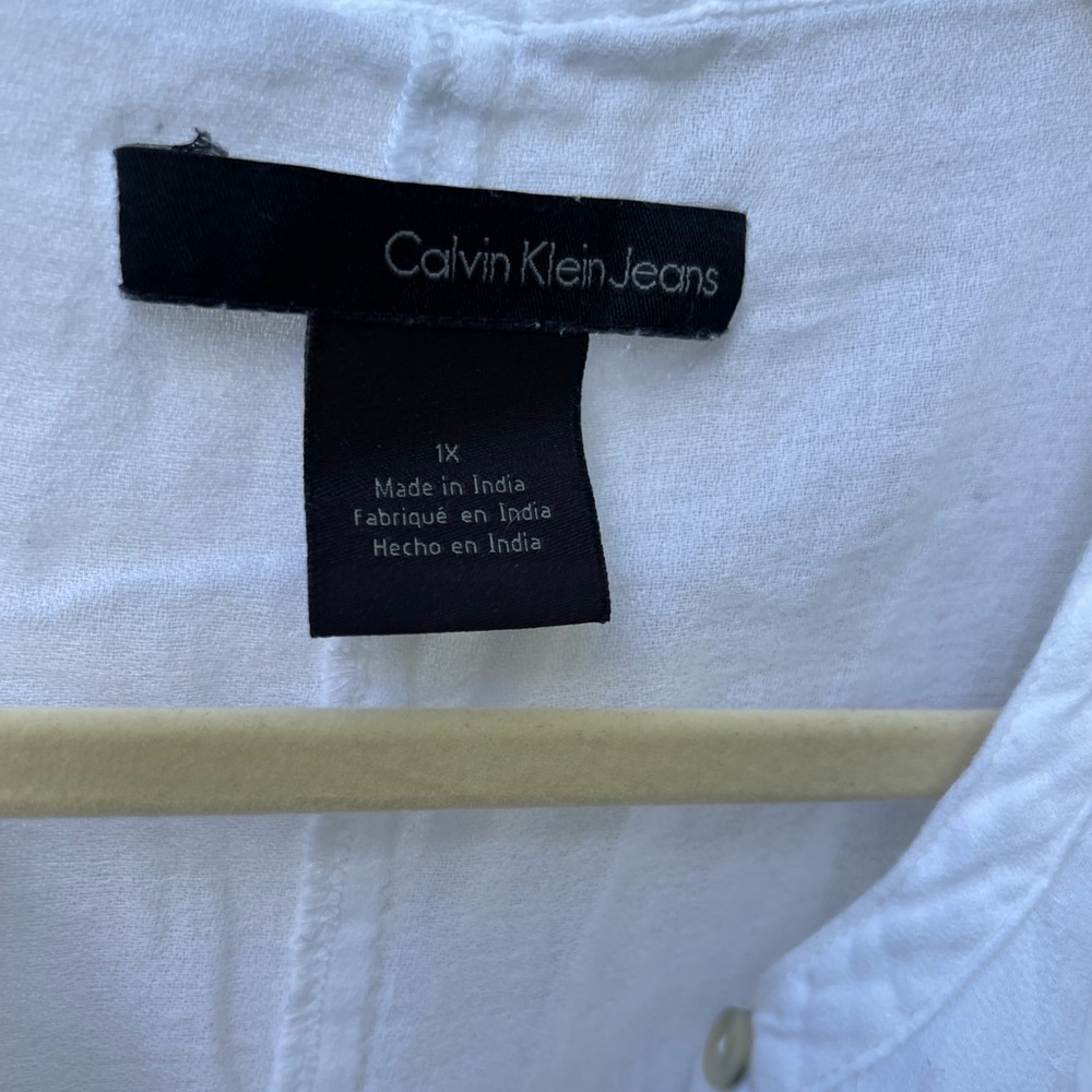 🔥❤️CALVIN KLEIN JEANS white blouse women’s size 1X - can be belted! Like new!! - Picture 7 of 8